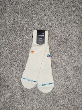 Stance Small Casual Crew Socks Love Crew Off White Womens 5-7.5 Mens 3-5.5 Youth